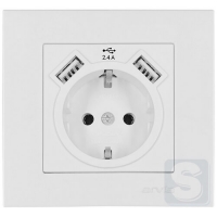 Розетка із заземленням та шторками USB-A + USB-A 5V-2.4A Arvia Electric KAREN Білий (20 01 1000 300)